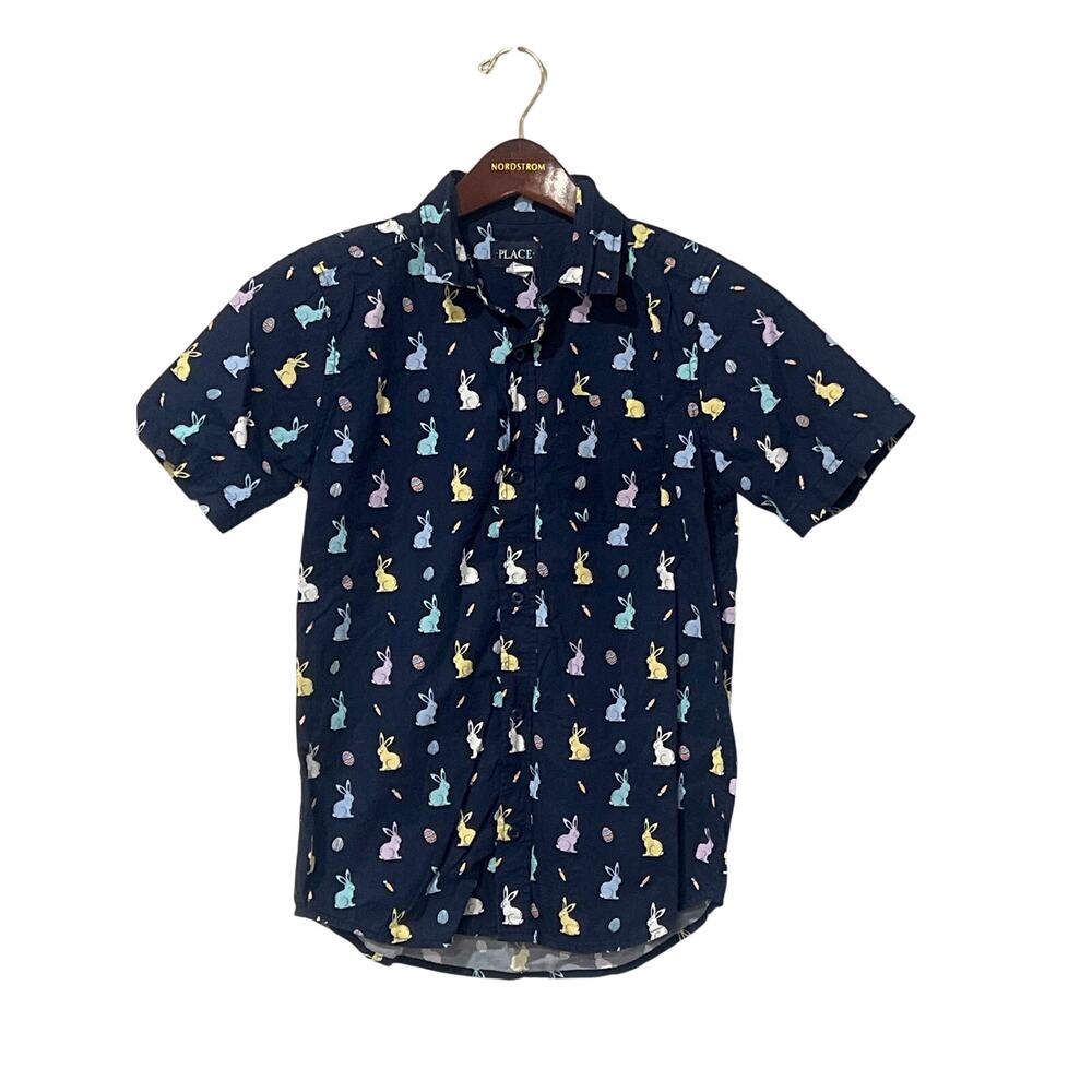The Children's Place Boys Easter Bunny Print Button Down Shirt XL 14 1555AA